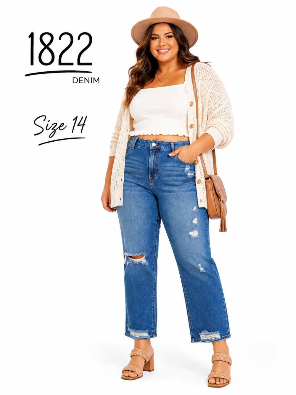 1822 DENIM Ripped Straight Leg Jeans Size 14